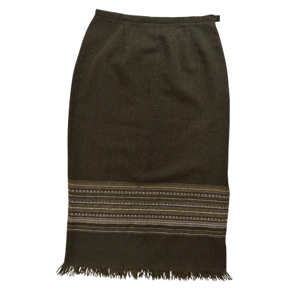 B Moss‎ Tailor Brown Wool Blend Fringe Hem Skirt Size 14